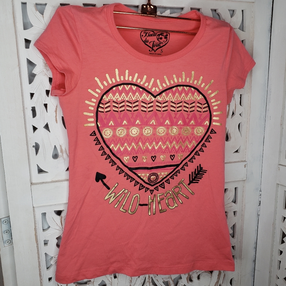 Belle Du Jour Pink Wild Heart Blouse Size Small